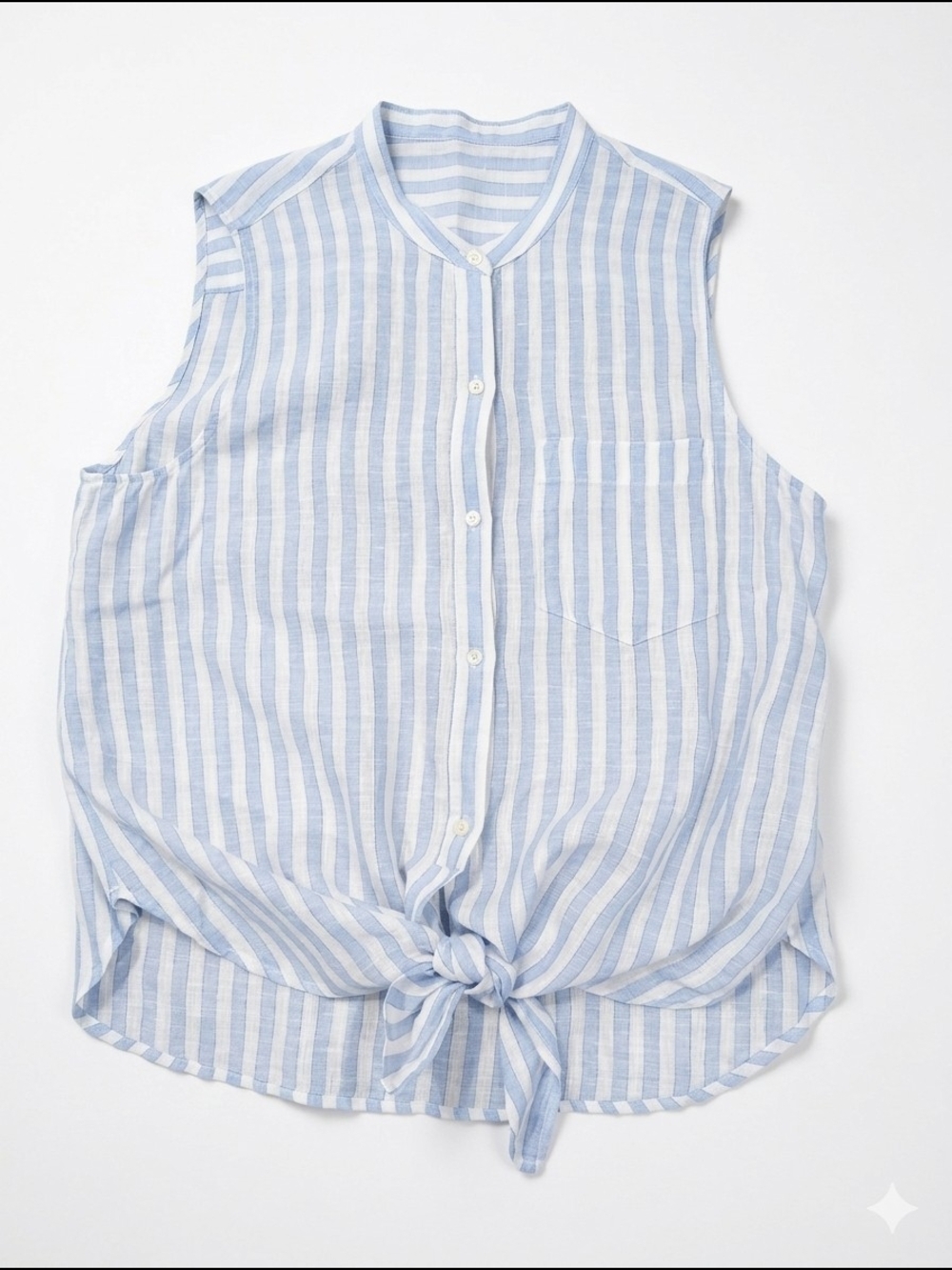 GAP 100% Linen Sleeveless Striped Tie Front Shirt Top Blue White Large L